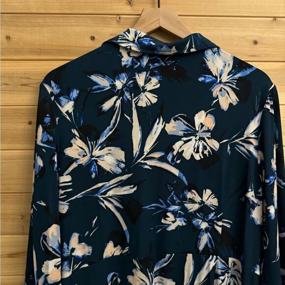 Eliza J Size 18W Emerald Green Floral Print Collared Wrap Dress - Picture 9 of 14